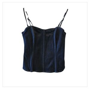 WeWoreWhat Visible Zipper Back Adjustable Spaghetti Strap Dark Denim Top Sz 0